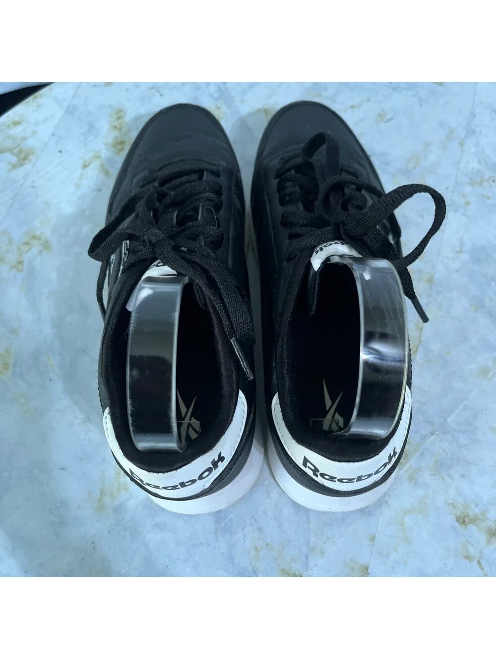 Reebok Classic Leather Womens Sz 7.5 Shoe Black Floral Athletic Trainer Sneakers